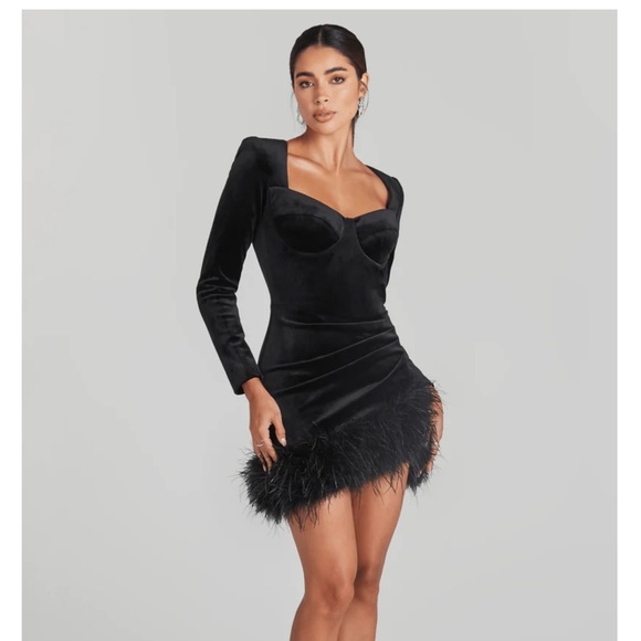 With At The Bottom Bodycon Dress Black Dress Fur Trim Nadine Merabi Dresses  Nadine Merabi Miley Black Dress Color: Black Size: Afiyabennett's Closet